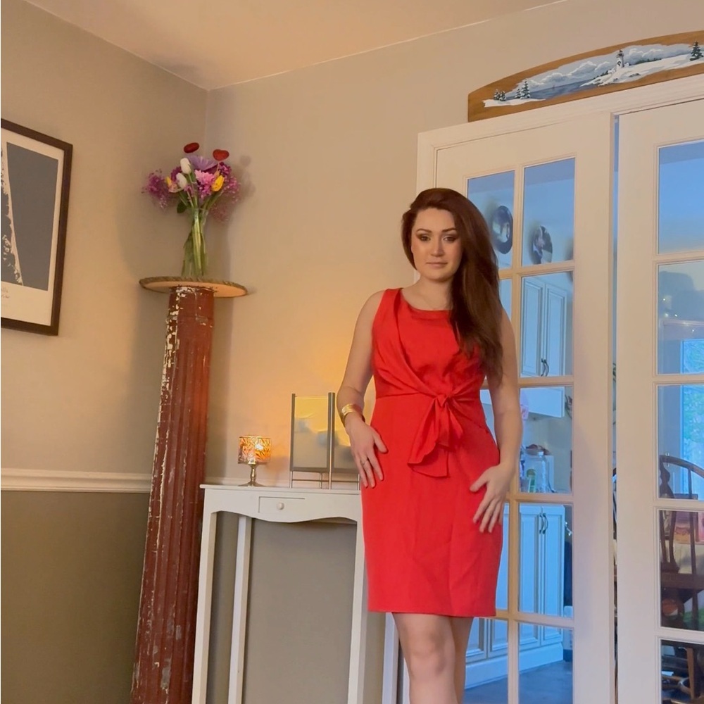 Red/Orange Sleeveless Tie-Waist Sheath Dress